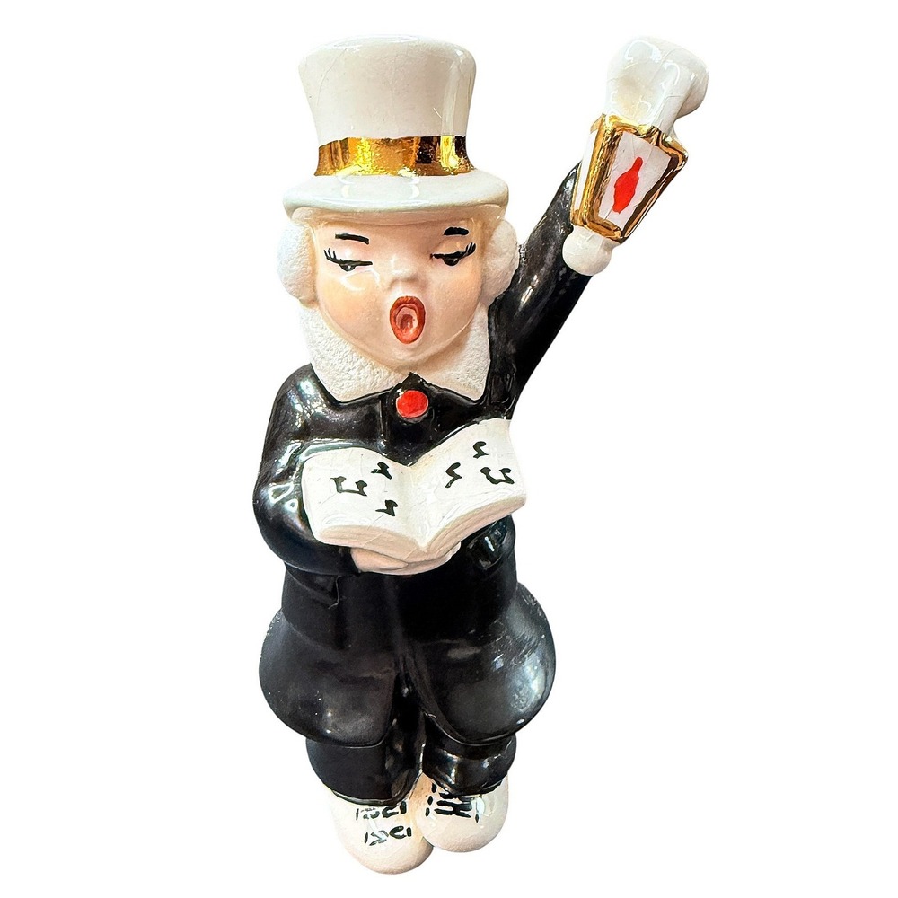 Vintage Signed Ceramic Christmas Caroler Boy Figurine Hand Painted‎ Collectible